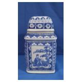 Oriental Blue/White Transferware Lidded Jar