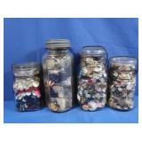 2 Vintage Wire Top Qt Jars & others w/Buttons