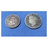1908 Libery V Nickel, 1904 Indian Head Penny