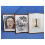 Framed Sketch E. Krack, Framed Watercolor H.