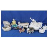 Misc Ceramic Planters incl Swans, Elephant & more