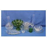 Smith Green Glass Bowl, Flint Glass Decanter &