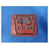 1943 PA License Plate-WW2 Metal Saving Size