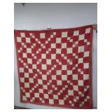 Vintage Hand Stitched Red & White 9-patch