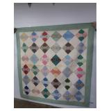 Vintage Hand Stitched  Bowtie Quilt w/Green Border
