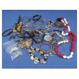 2 Sterling Necklaces w/Pendants & Costume Jewelry