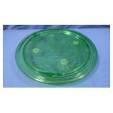 Jeannette Glass Sunflower Green Cake Plate