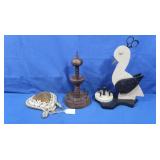 Antique Pin Cushion w/Velvet & Shells, Woodne