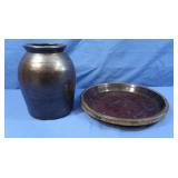 Early American Dark Brown Stoneware Crock
