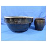 Vintage Stoneware Glazed Bowl & sm Crock
