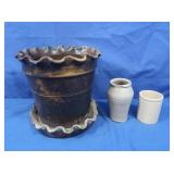 Early Stoneware Fluted Rim Flower Pot (chipped)