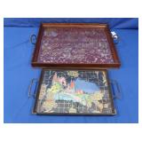 Vintage Folk Art Scroll Cut Serving Tray, Leather