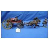 Antique Cast Iron Toy Wagon & Driver w/2 Horse
