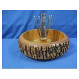 Vintage Wood Nut Bowl w/Tools