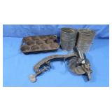 Antique Cherry Stoner, Cast Iron Muffin Pan,