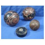 2 Bocce Balls, Antique Baseball, Hockey Puck