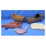Vintage Wooden Doll Cradles, Wooden Wall Pigs