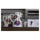 Asst Cube Vases, 3 Purple Flowered Pitchers, Asst