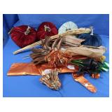 Fall Lot-4 Velvet Pumpkins, Mylars, Bows, Wheat,