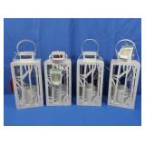 4 White Metal Lanterns w/LED Candles