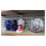 Glass Basket, Asst Vases