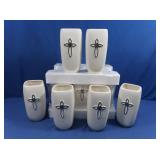 12 White Ceramic Vases w/Silver Cross