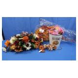 Fall Lot-Bow, Ribbon, Leaves on Sticks, Metal