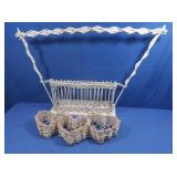 Lg White Wicker Basket & 3 Heart Wall Basket