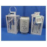White Cylinder Metal Lantern w/Bulb (Mother