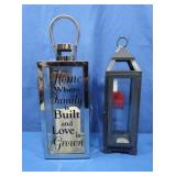 2 Tall Steel Gray Lanterns, 2 Chrome Lanterns
