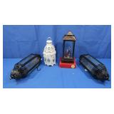 2 Dark Metal Hanging Lanterns & White Metal
