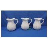 3 White Ceramic Pitchers