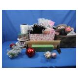Asst Roles of Christmas Ribbon, 2 Wooden Shelves,