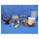 Asst Glass Vases, Silk Succulents, Small Basket