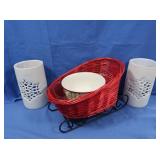 Red Wicker Sleigh Basket w/Insert, 2 Tall White