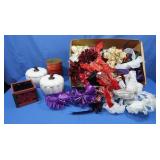 Various Bows, 4 Metal Fall Leaf Buckets w/Insert,