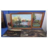 5 Paintings-2 framed