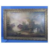 Antique Oil on Canvas Landscape-framed 46x32"