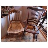 2 Wooden Chairs-1 Rocker, 1 Cane Seat Chair (both