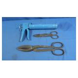 2 pr Tin Snips, Caulking Gun