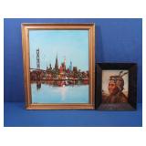 Native American Painting w/COA, City Scape on