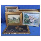 6 Framed Artwork-Oil on Canvas, Art Board & Wood