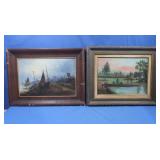 2 Framed Artwork-1 Veneer Wood (missing strips)