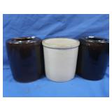 3 Antique Crocks, 2 Preserves (1 tan)