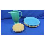 Vintage Fiestaware-Green Pitcher, Yellow & Blue