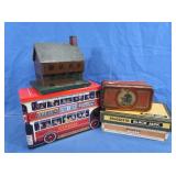 Tins, Cigar Boxes, Wooden House Bank