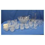 Punch Bowl w/Ladle & Cups, Pitcher, Bar Glasses