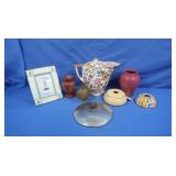 Hair Receiver, Chintz Lidded Pitcher, Oil Lamp