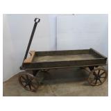 Antique Wooden Wagon w/Metal Frame, Wood Handle