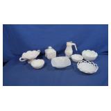 Asst Milk Glass-Candy Dishes, Westmoreland Beaded